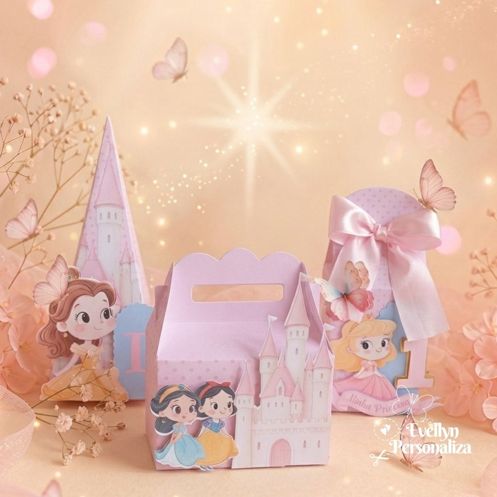 Kit Lembrancinhas Princesas 👑 Personalizadas | Caixinhas Festa Infantil Encantada | Nome e Idade