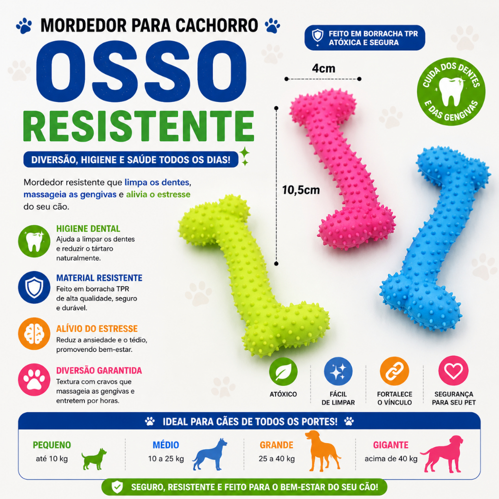 Detalhes do Mordedor para Cachorro Osso Cravo Resistente Limpeza Dental Pet