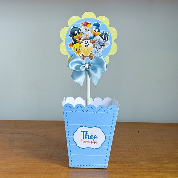 PEGUE E MONTE CENTRO DE MESA CACHEPOT BABY LOONEY TUNES LEMBRANCINHA PARA ANIVERSARIO