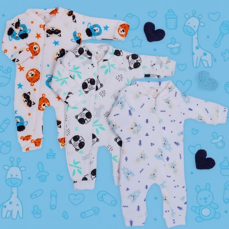 macacão para bebê inverno kit 03 peças menino soft quentinho