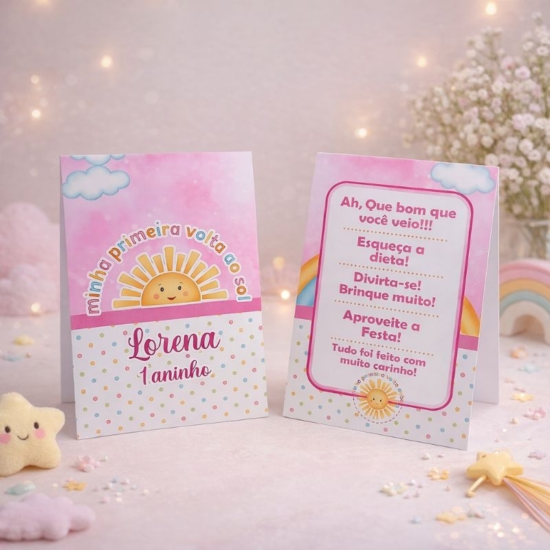 Kit Plaquinha de Mesa Primeira Volta ao Sol Rosa- Personalizados- Lembrancinha de Festa- Aniversário- Decoração