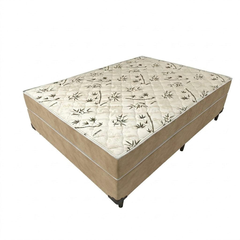 Cama Box Casal Conjugada Espuma Dupla Suede 110KG - 138X188X56cm - Genki Kenko Colchões
