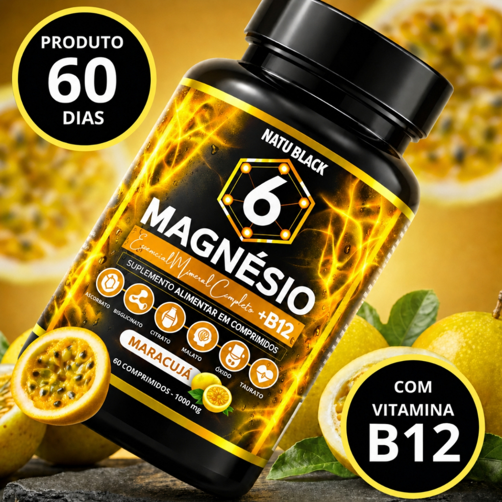 Magnésio 6 em 1 Com Vitamina B12 METILCOBALAMINA Maracúja ORIGINAL Energia, Sono, Imunidade, Coração