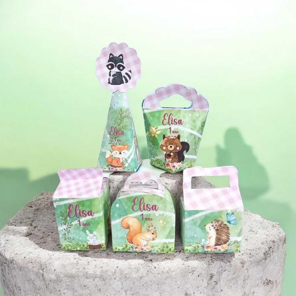 Kit Caixinhas Personalizadas Bosque Encantado para Menina Festa Aniversário Lembrancinhas Personalizados