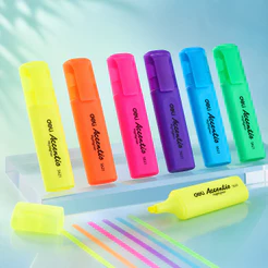 Kit com 6 Canetas Marca-Texto Deli Cores Fluorescentes Ponta Chanfrada 1-5mm