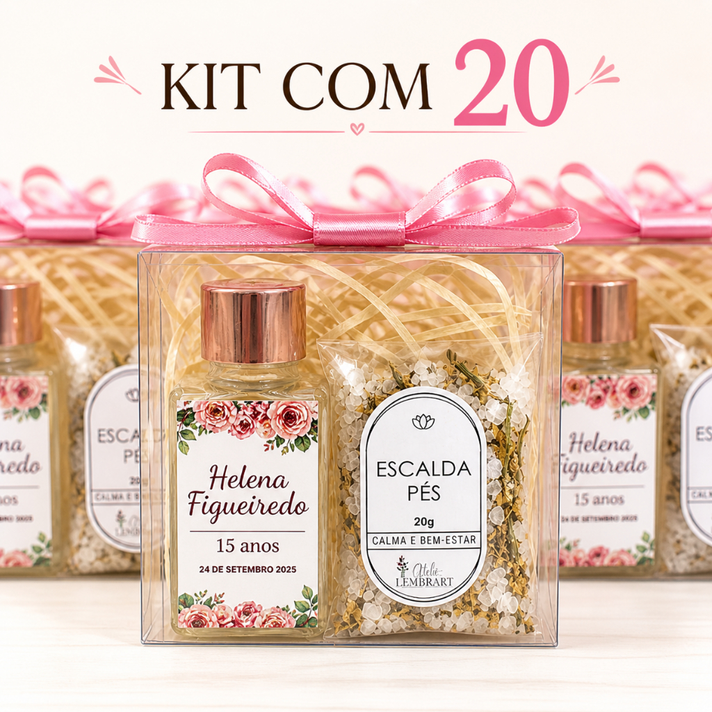 Kit Lembrancinha Personalizada Aromatizador Vidro + Escalda pés | Casamento | Maternidade | Batizado | Aniversário
