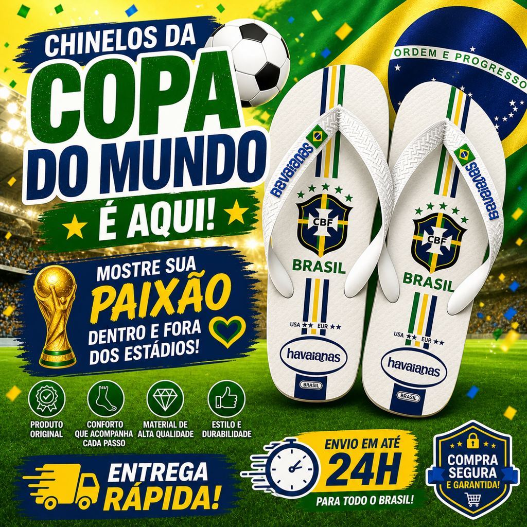 Chinelo Masculino Brasil Copa do Mundo 🇧🇷 Confortável Antiderrapante Entrega Rápida SP Promoção