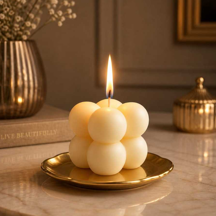 Kit 30 Velas Lembrancinha Mini Bubble 35g Vela Aromática Cera de Soja/Coco/Palma - Cor Cru