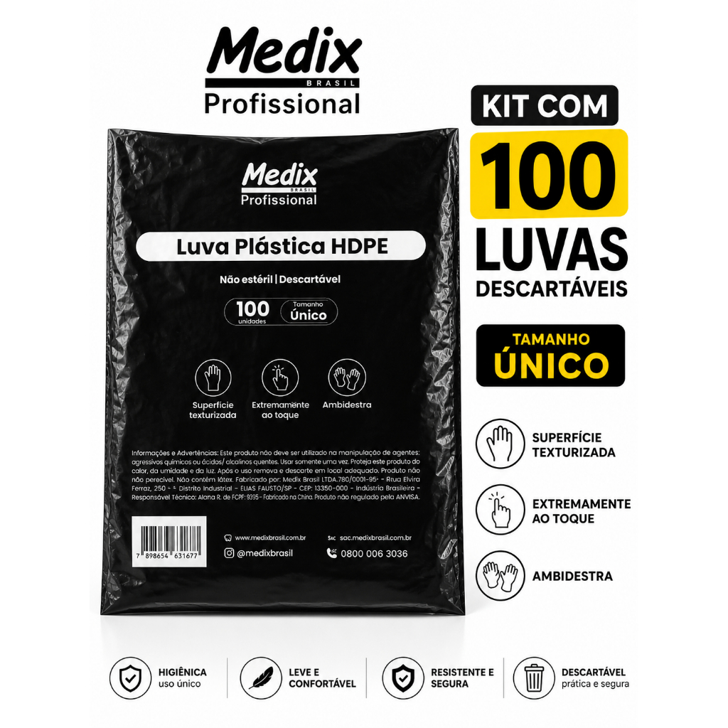 Kit 100 Luvas Descartáveis HDPE Transparente Higiene Cozinha Limpeza Resistente