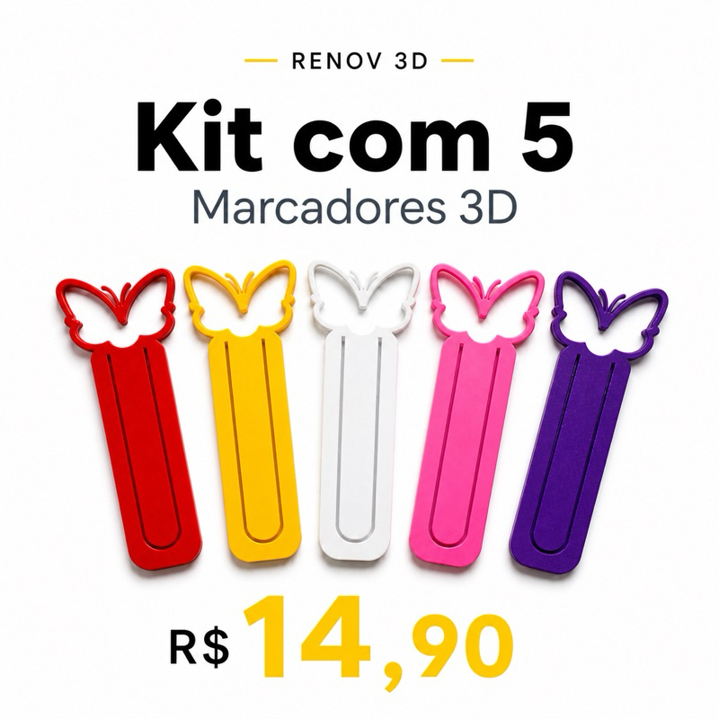 Kit 5 Marcadores de Página Borboleta Fofo | Bookmark Delicado para Livros | Presente Criativo para Leitores