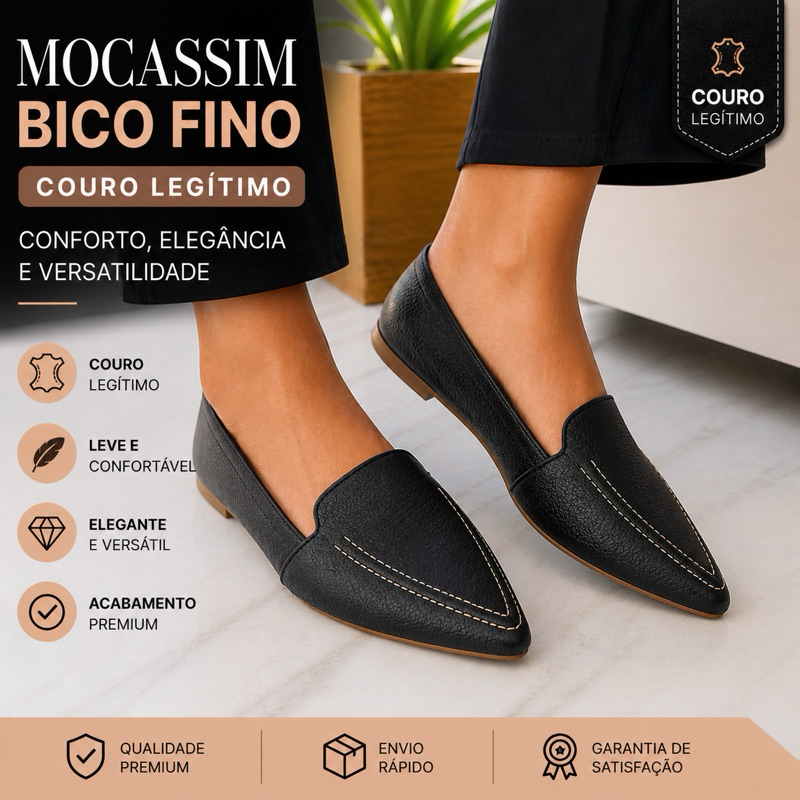 Mule Feminino Bico Fino Couro Legítimo Confortável Elegante Casual