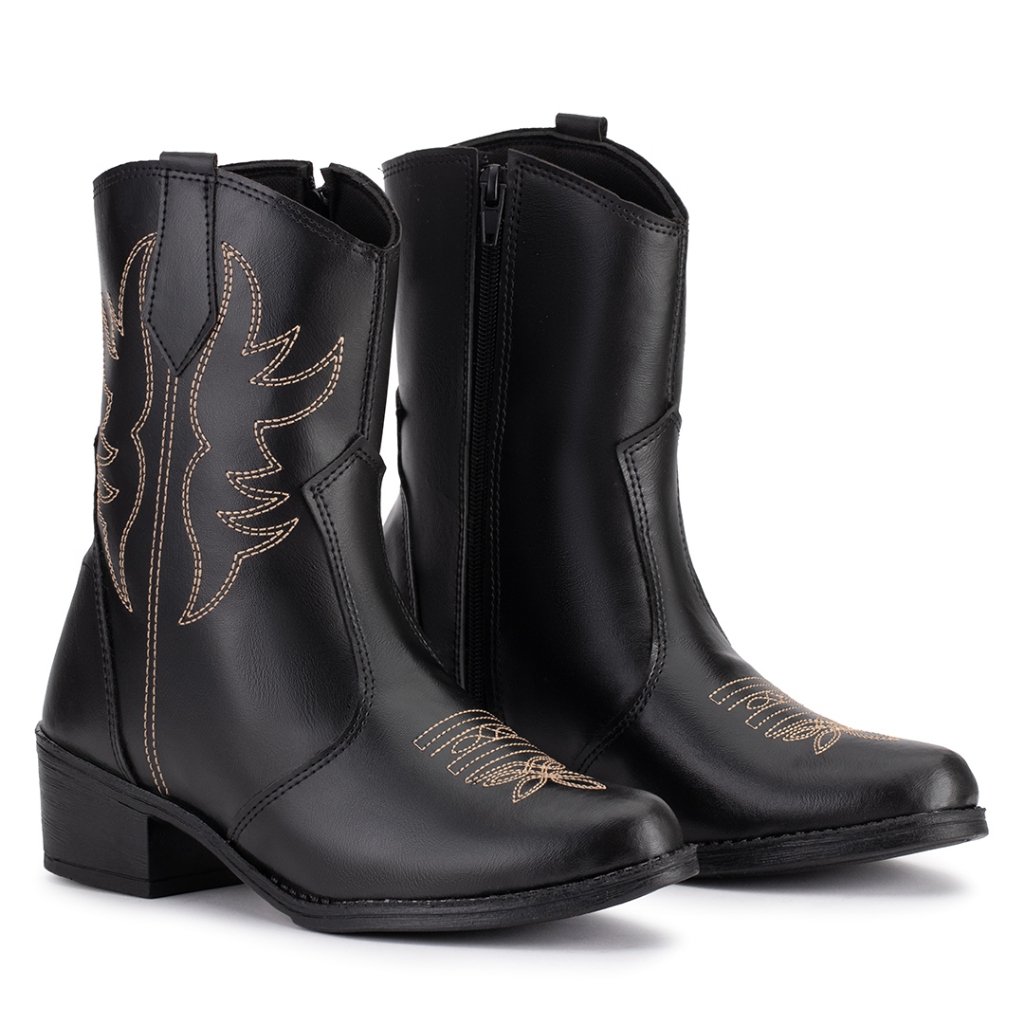 Bota Texana Bordada Feminina Country Festa Rodeio Couro Sintético Cano Curto