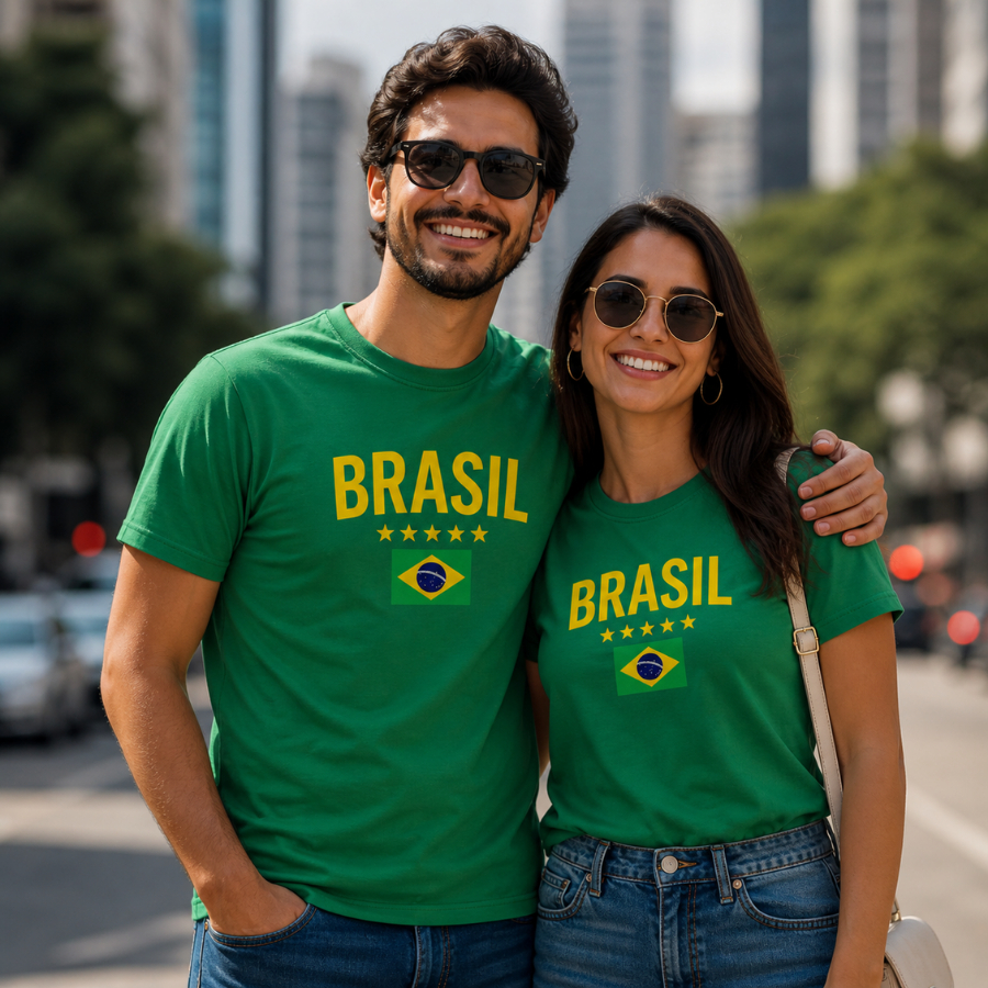 Kit Camisa Casal Brasil Camiseta Estampada 100% Algodão Premium Blusa Copa 2026 - Envio Imediato