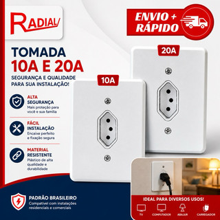 Tomada Simples 4x2 10A ou 20A Branca Novo Padrão Brasileiro - Radial