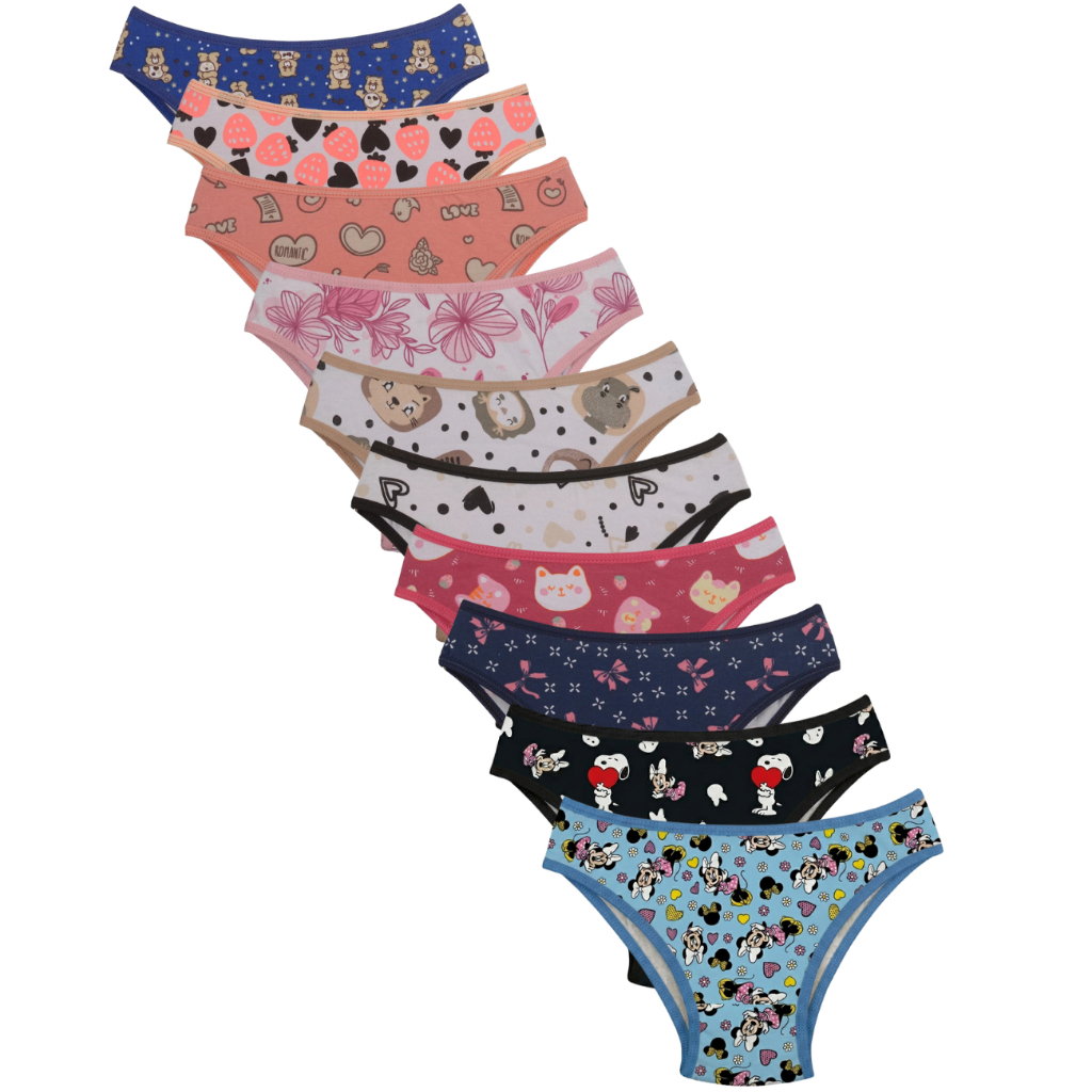 Kit 10 Calcinhas infantil menina microfibra estampadas conforto moda infantil crianças
