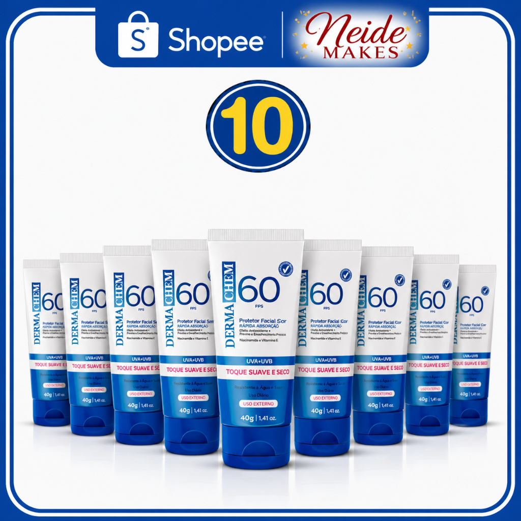 Kit 10 Protetor Solar Rosto FPS 60 Dermachem  Sem Cor Toque Seco 40g