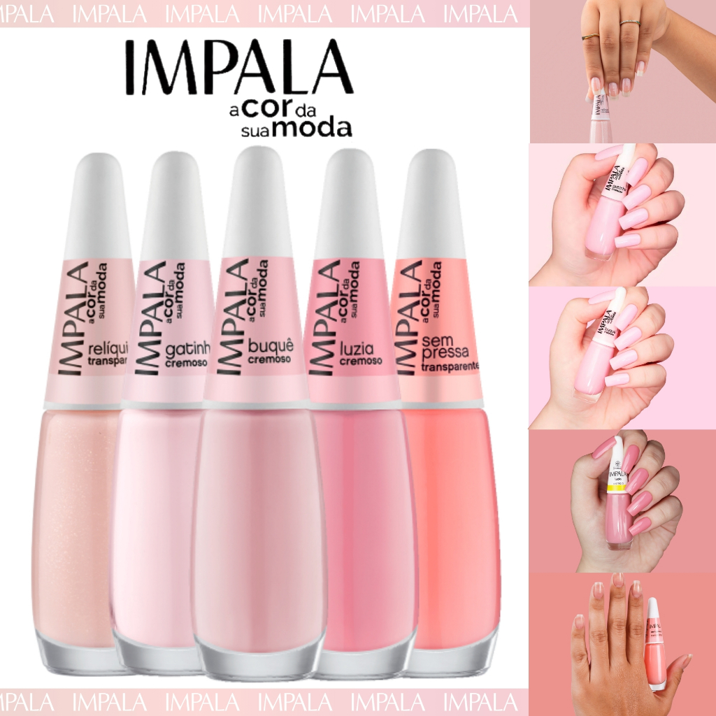 Kit Esmaltes Impala Tons Rosa Nude e Transparentes Esmaltes Atacado 7,5ml Manicure