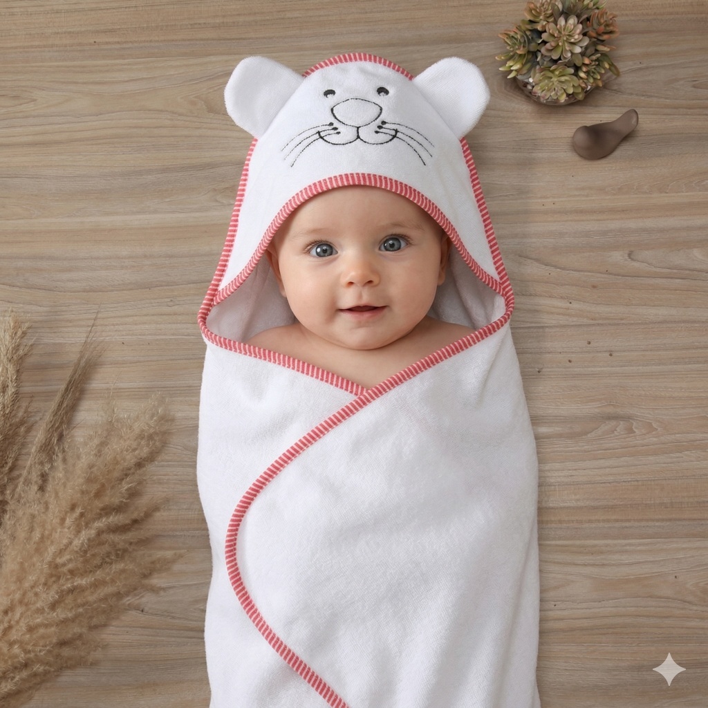 Toalha de Banho Bebe Bordada com Capuz Forrado em Tecido Fralda 100% Algodão bebe