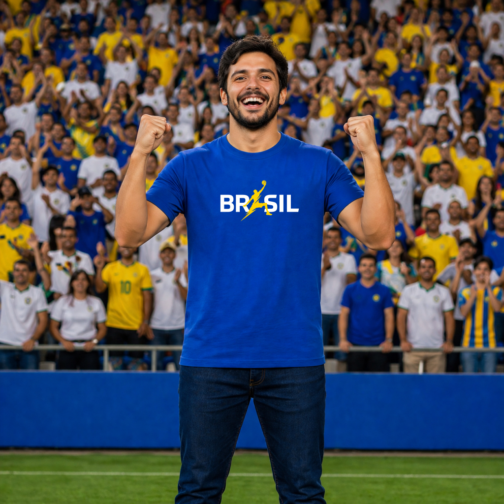 Camiseta Brasil Azul Copa do Mundo Torcida Unissex 100% Algodão