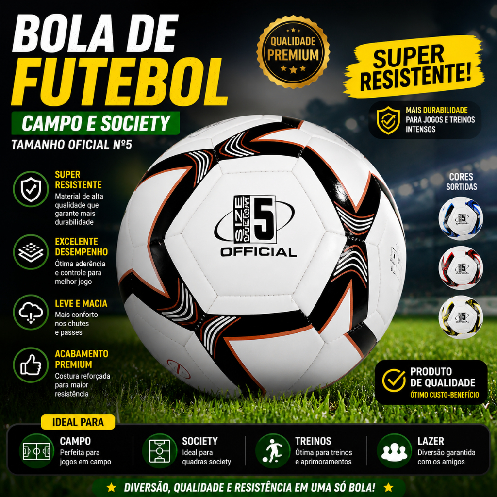 Bola de Futebol Campo E Society Capotao Tamanho Oficial Resistente Premium Cor Sortidas