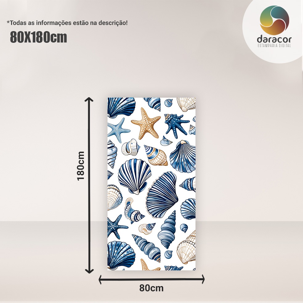 Capa de Painel Vertical Concha do Mar Azul Retangular c/overlock e Romano c/ elástico FACE ÚNICA — imagem 2 de 2