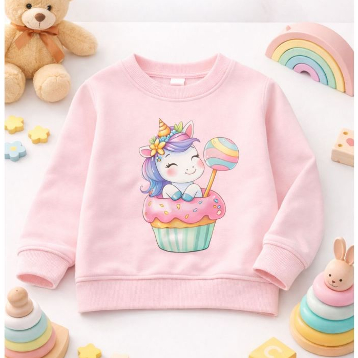 Moletom Infantil Feminino Rosa Flanelado Inverno Quentinho Estampado Unicórnio Menina