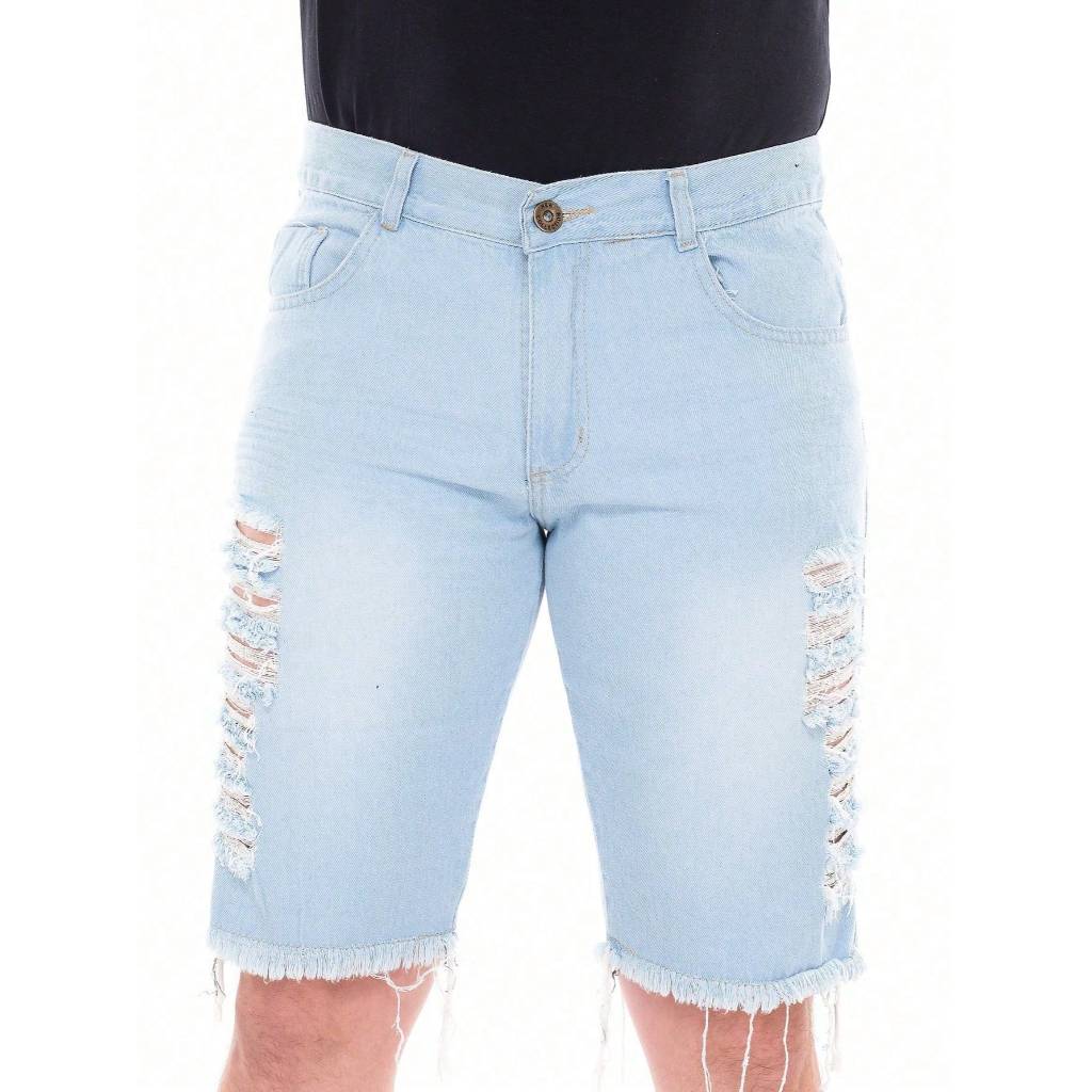 Bermuda Jeans Masculina Premium Destroyed Conforto Alto Padrão