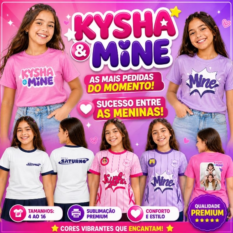 Camiseta Kisha E Mine Lance De Escola Youtuber Melhores amigas Show camiseta kisha e mine