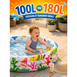Piscina Infantil 100L/180L Redonda Inflável Àgua e Bolinhas Fundo do Mar