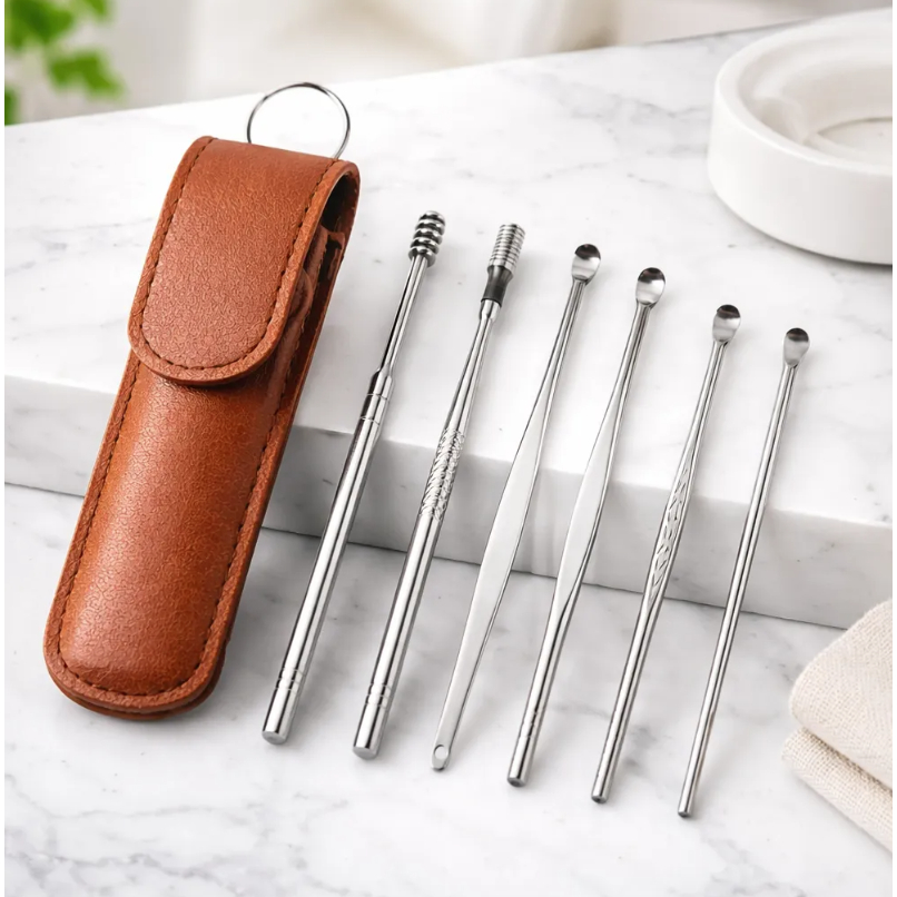 Kit Limpeza Ouvido Aço Inox Removedor Cera Profissional