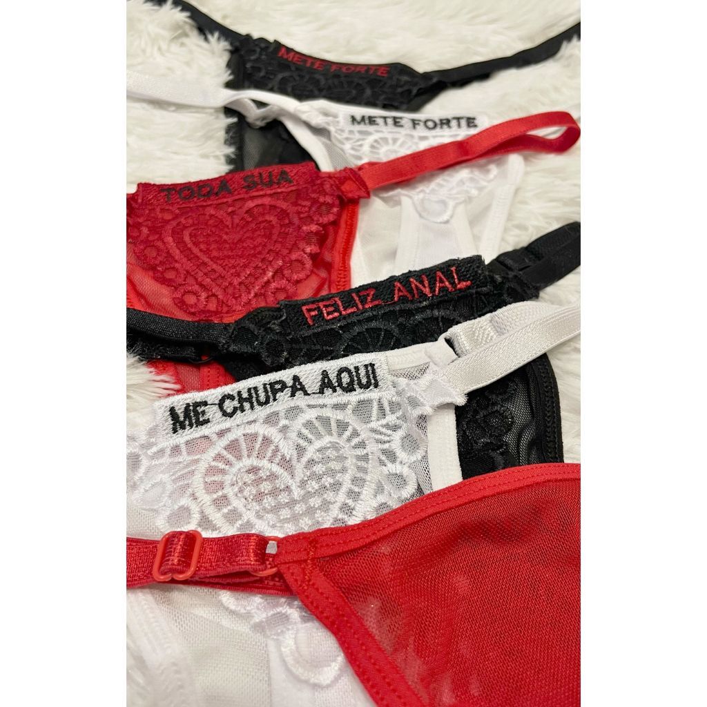 Kit 10 Calcinha com Frase Bordada de Tule e Renda Dia dos Namorados