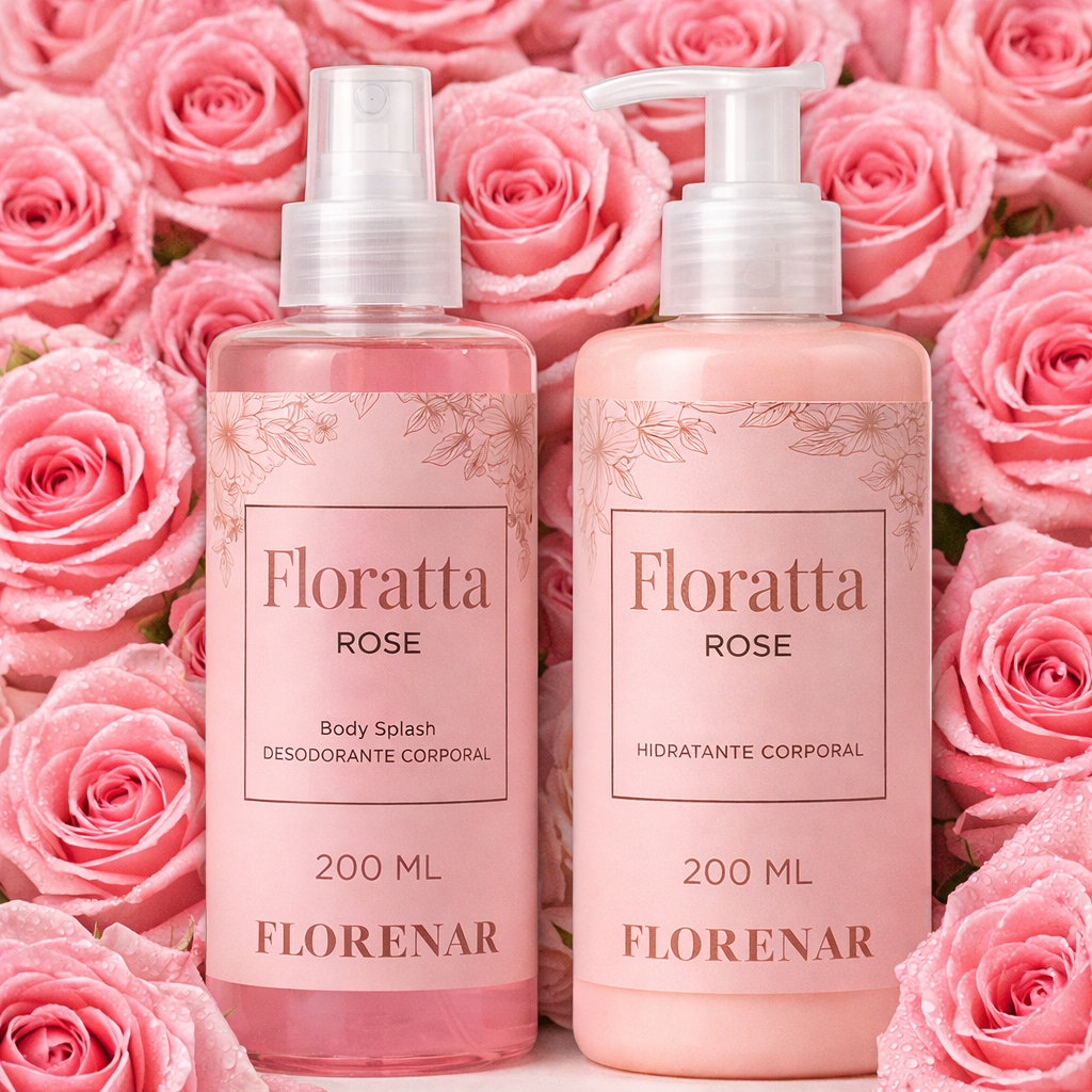 1 Kit Feminino Body Splash Florata Rose com gliter 200Ml + 1 Hidratante 200ML + 1 Sabonete 200Ml