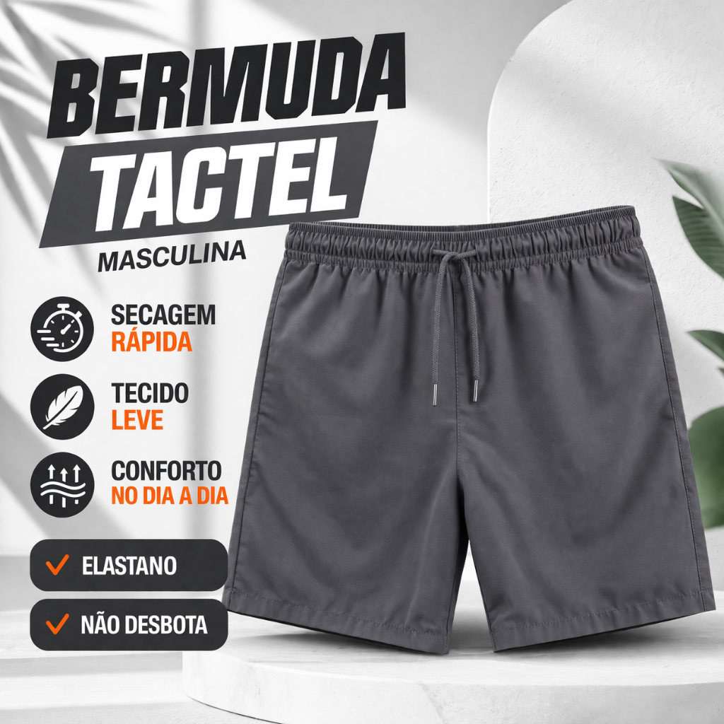 KIT 3 Shorts de Tactel Com Elastano Masculino Básico Liso Moda Praia do M ao GG