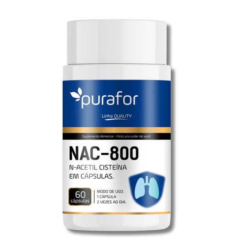 N-Acetil L-Cisteína NAC 800mg - Precursor da Glutationa - 60 Cápsulas - NAC-800 Purafor