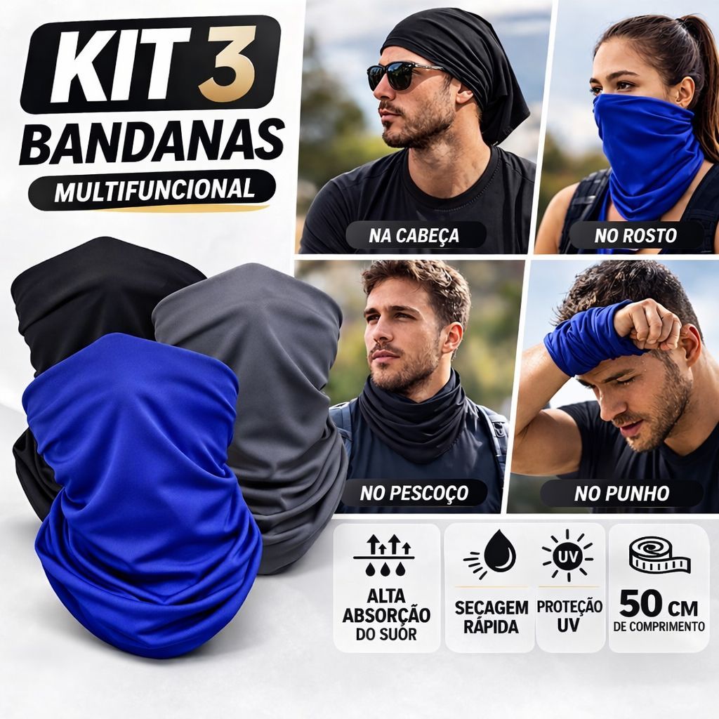 kit 3 bandanas Tubular Ciclismo Balaclava UV50+