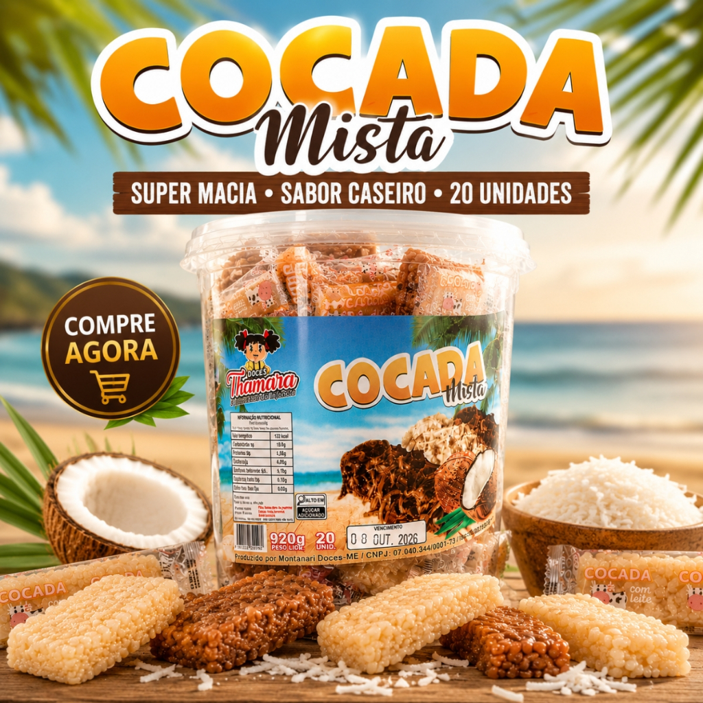 Cocada Mista Gourmet 20 Unidades Super Macia Sabor Caseiro Doces Premium Tradicional