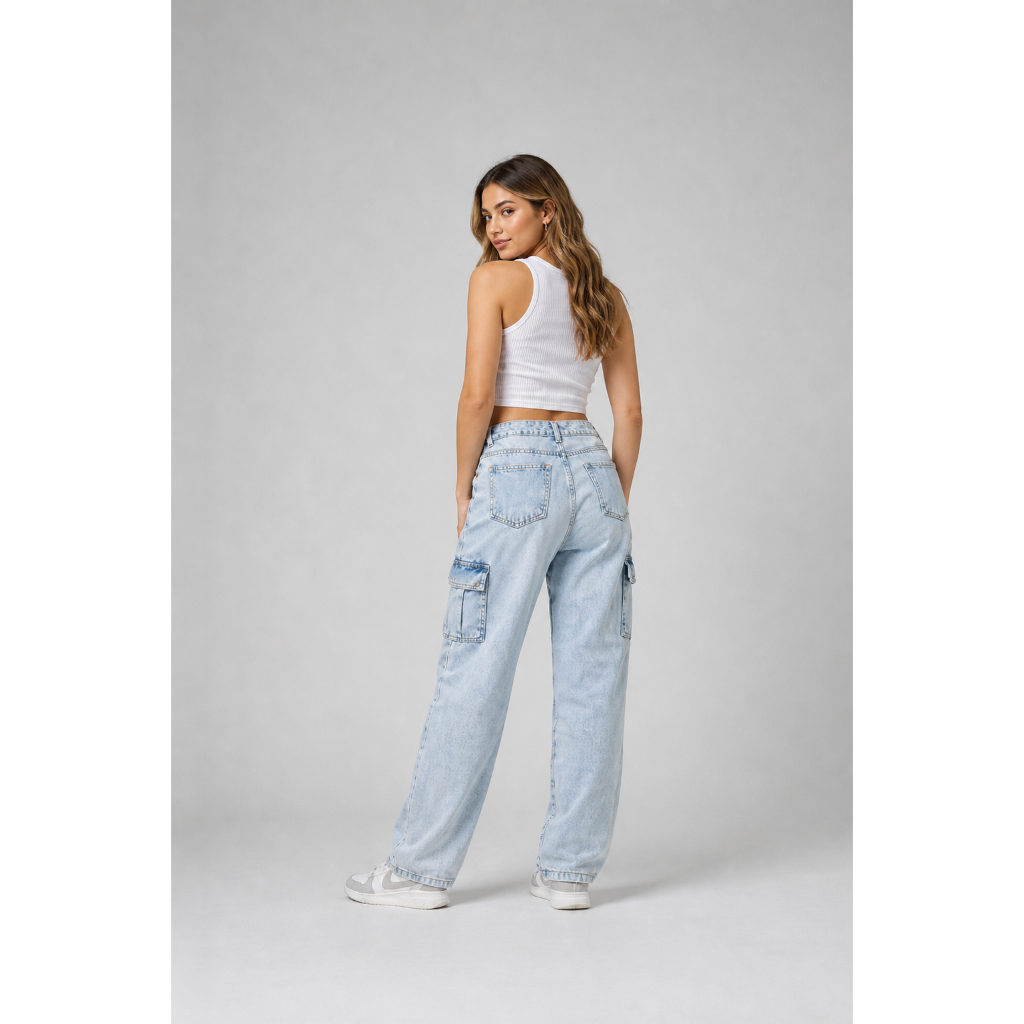 🛍️ Calça Jeans Cargo Feminina Casual Chic Confortável Ideal Para Qualquer Look