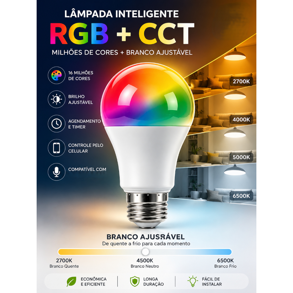 RGB 10W Lâmpada LED Bulbo Smart Inteligente E27 Bivolt IP20 Casa Decoração De Festa De Nat