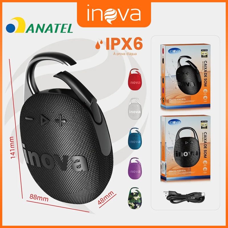 INOVA Caixa de Som Bluetooth 5W Sem Fio Portátil | Impermeável IPX6, USB, MP3, Mini Speaker para Exterior