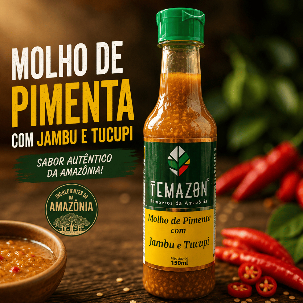 Molho de Pimenta com Jambu e Tucupi 150ml  | Temazon Amazônico Sabor Paraense Original Picante