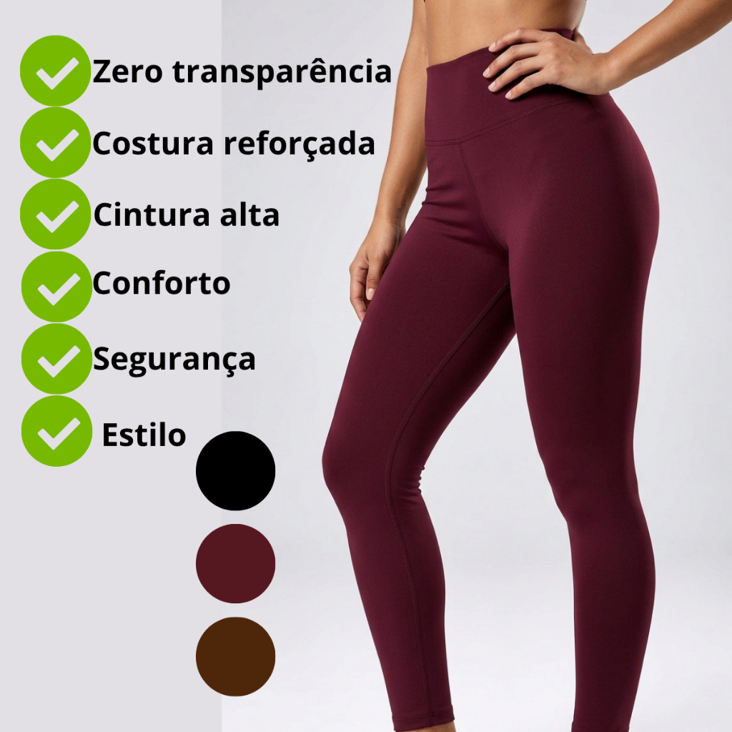 Legging Fitness Confortável Sem Transparência Feminina Suplex Cós Alto Academia Grossa