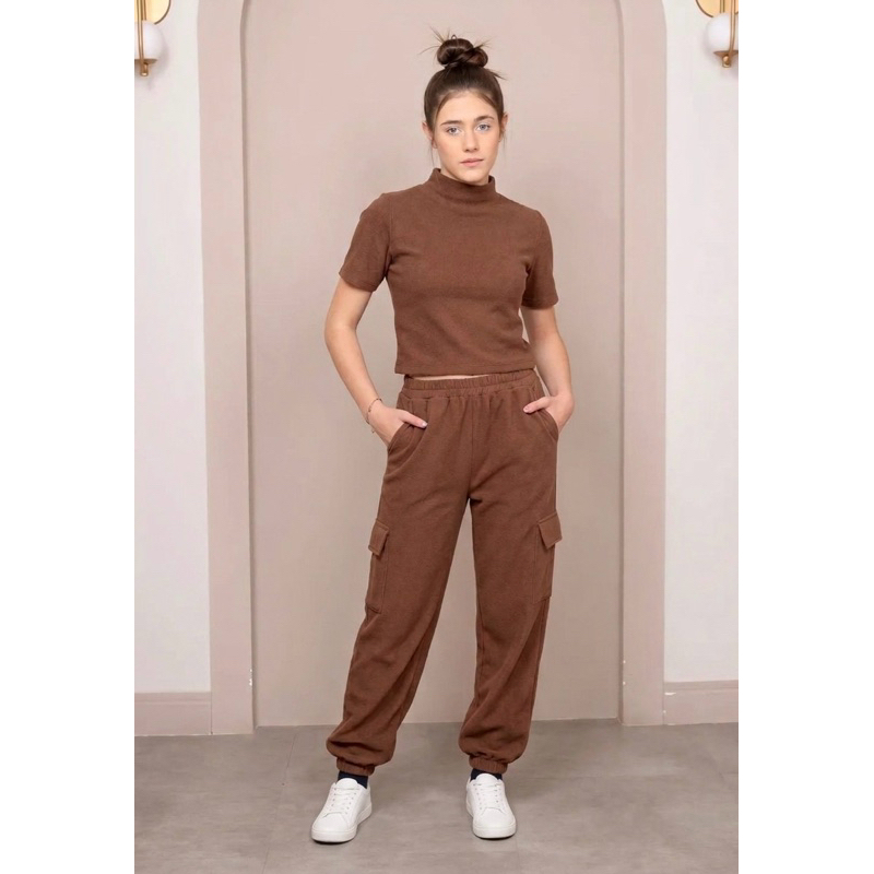 Conjunto Feminino Juvenil Calça Jogger Moletinho e Blusa Ribana Moda Blogueira Estilosa Menina Premium 12 14 16