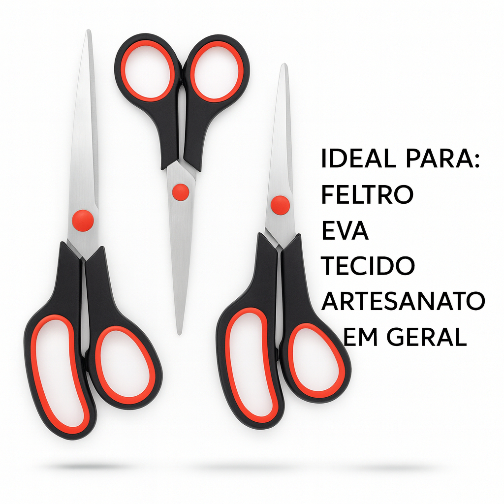 Kit 3 Tesouras Profissionais Multiuso 5.5/7.5/8.5" Costura Artesanato Domestico