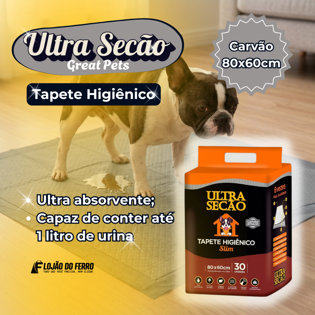 Tapete Higiênico Cachorro Cão Carvão Ativado 80x60 30un Fralda Grande Ultra Secão Slim Great Pets