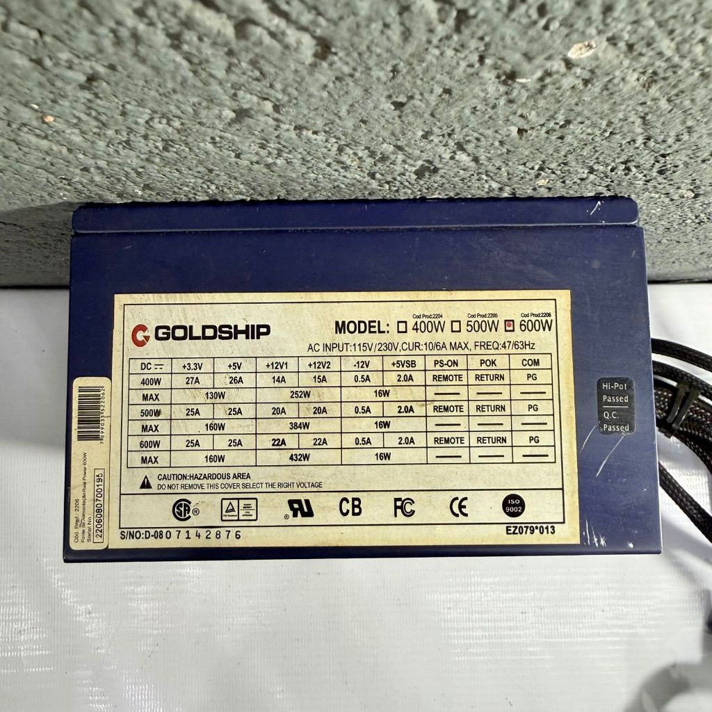 FONTE REAL GOLDSHIP MOD: PROD.2206 24PINOS 600W SATA ATX