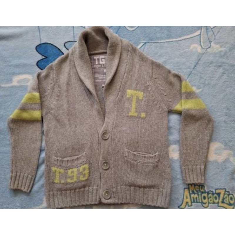 Cardigan Infantil Masculino Tricot Grosso Casaco Inverno Quentinho Tam 8