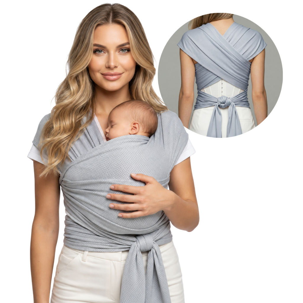 Canguru Sling De Bebe Carregar Recem Nascido Dry Fit Furadinho Premium Cinza Ajustavel