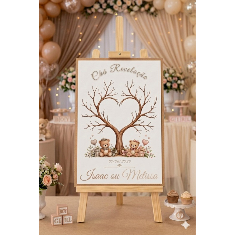 Quadro nomes personalizados chá revelação árvore digitais ursinhos - todas as cores /boy ou girl/ menino ou menina