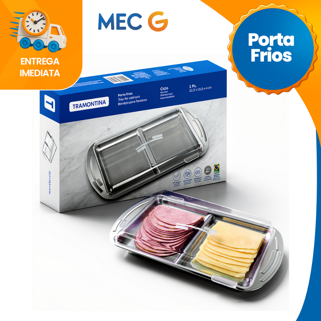 Porta Frios com Tampa com 2 Divisórias Porta-Frios Aço Inox Presunto QueijoTramo