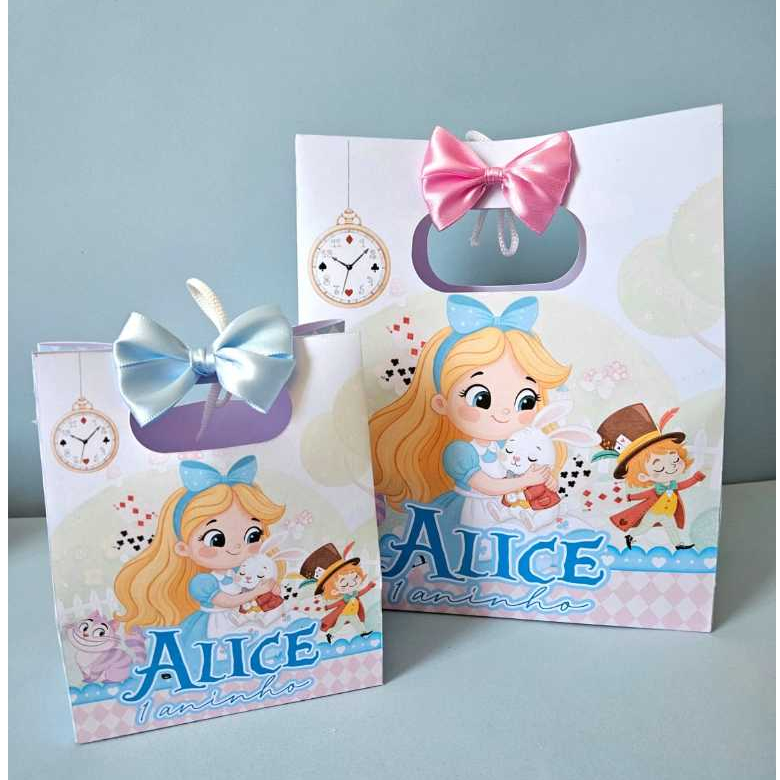 Sacolinha Personalizada Tema Alice no Pais das Maravilhas cute para lembrancinha